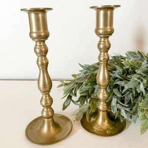 Vintage Brass Candlesticks Set Of 2 7” From Taiwan Mid Century Modern Farmhouse